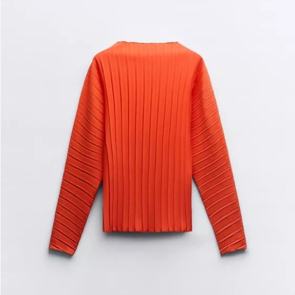 NWT Zara Vibrant Orange Ribbed Knit Blouse Medium - Picture 3 of 13